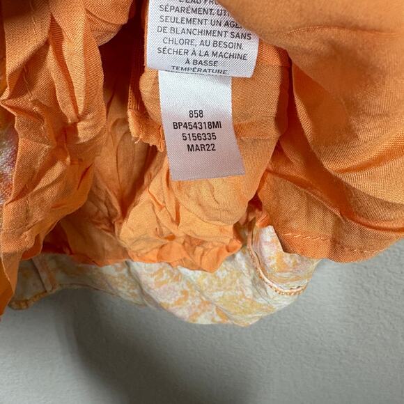 BP Small Crosshatch Yellow Orange Meadow Floral Milkmaid Short Sleeve Dress - Picture 9 of 10